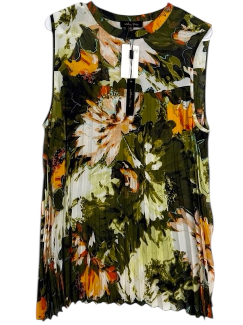 Melissa Paige Pleated Floral Blouse Sleeveless Top NWT XL
